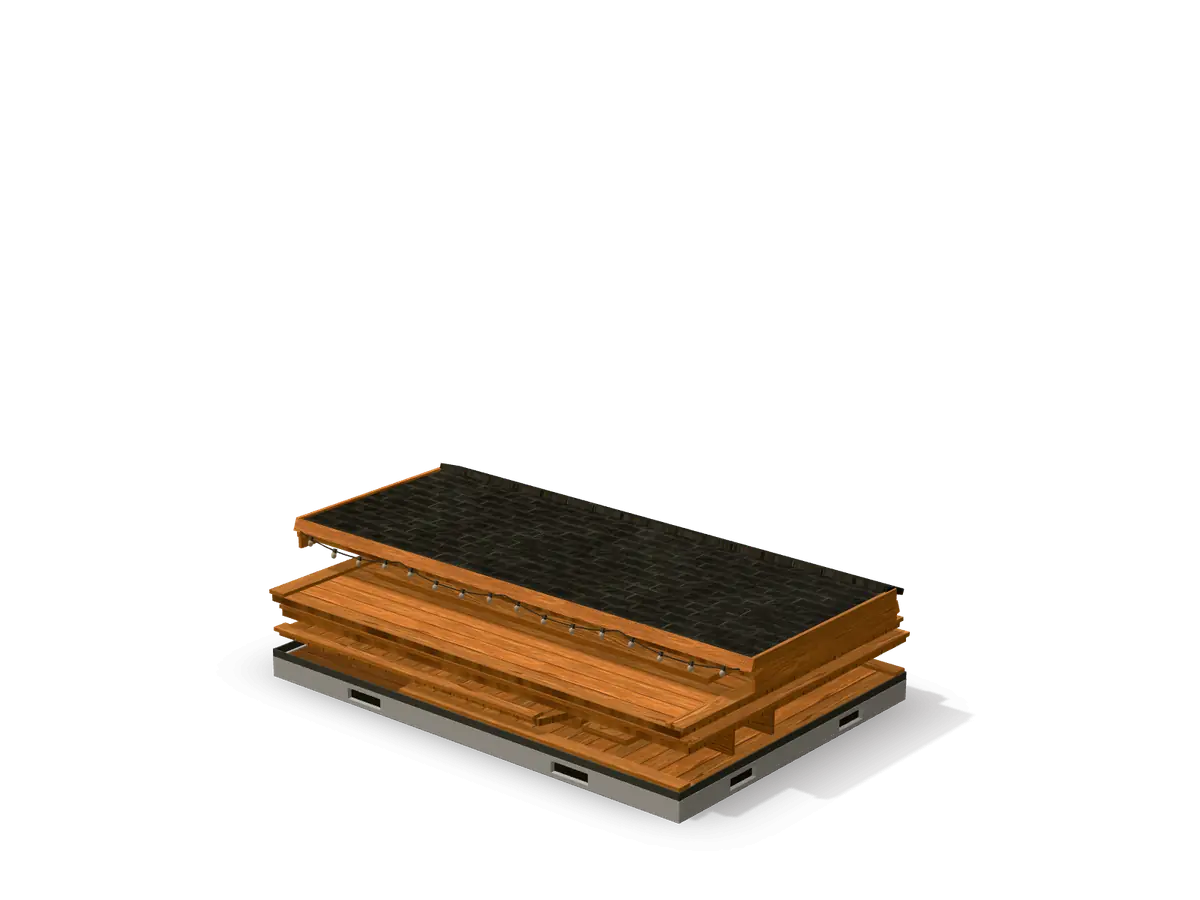 Caseta de madera plegable durante el montaje, paso 1 de 8