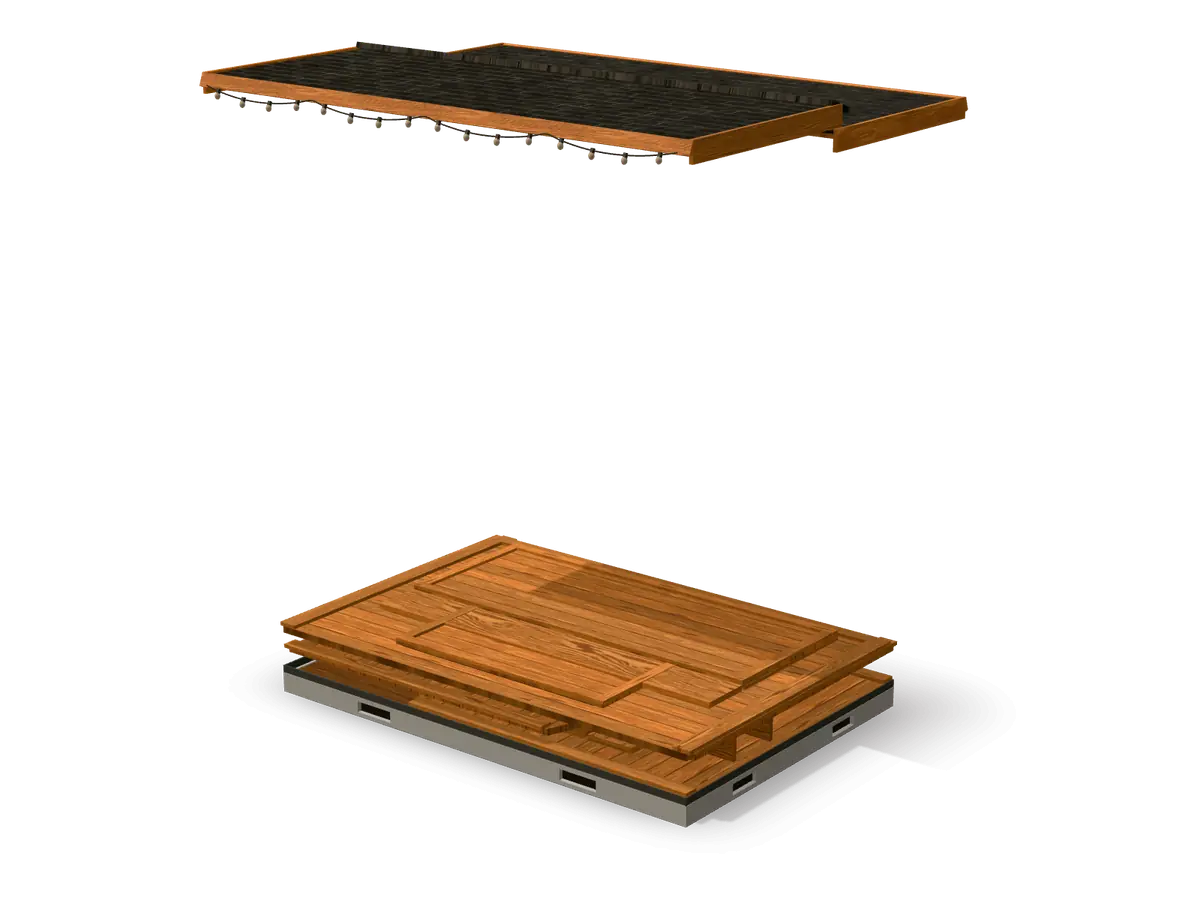 Caseta de madera plegable durante el montaje, paso 2 de 8