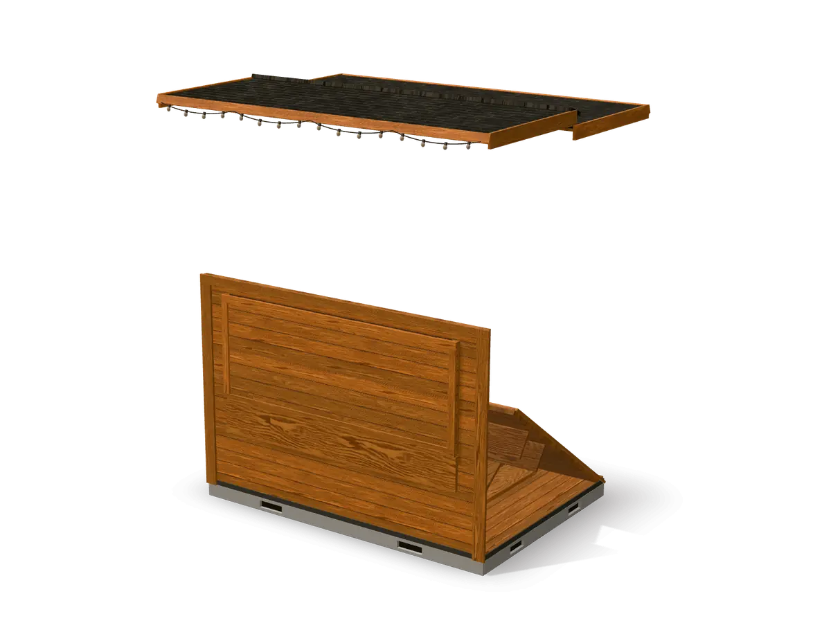 Caseta de madera plegable durante el montaje, paso 3 de 8
