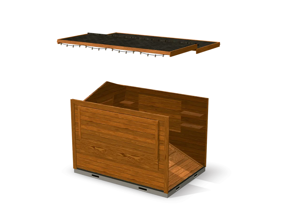 Caseta de madera plegable durante el montaje, paso 4 de 8