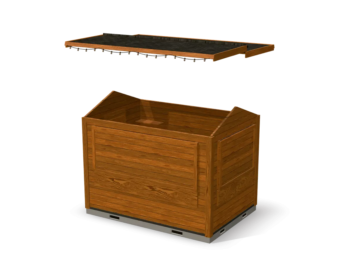 Caseta de madera plegable durante el montaje, paso 5 de 8